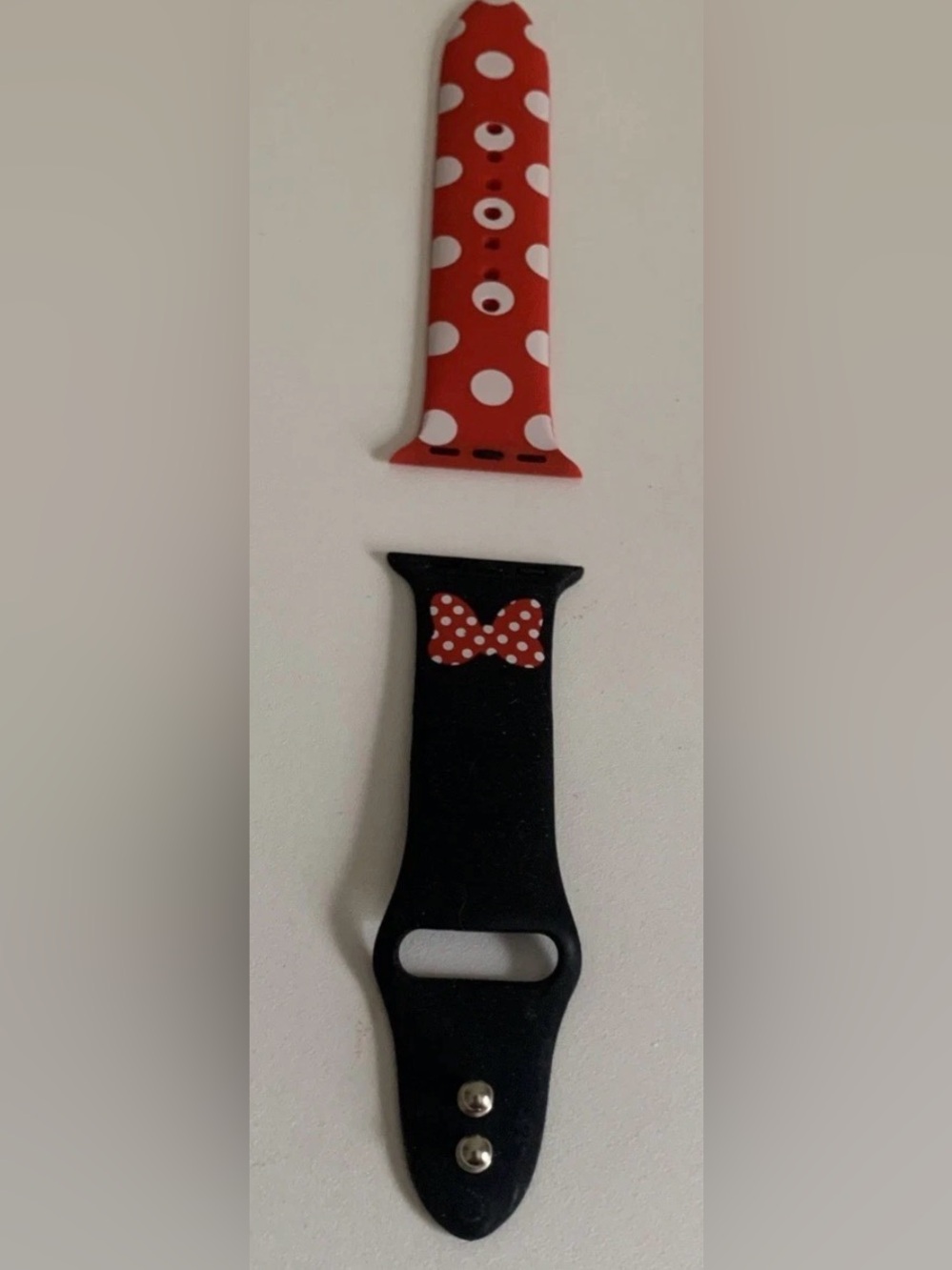 Disney Minnie Mouse replacement silicone band for Apple Watch Red Black Polka 38